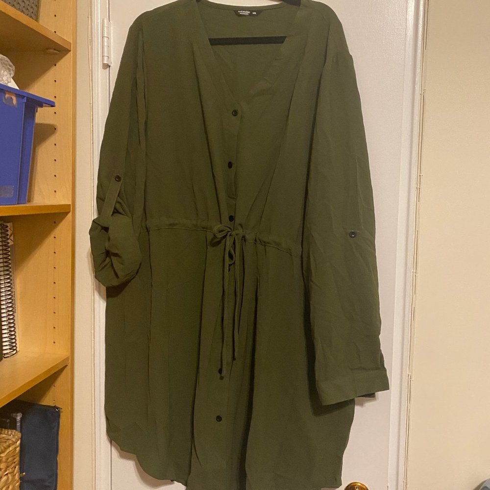 Olive Green Drawstring Shirt Dress